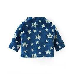 Babyhug Velour Knit Full Sleeves Winter Wear Night Suit With Stars Print - Navy Blue