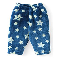 Babyhug Velour Knit Full Sleeves Winter Wear Night Suit With Stars Print - Navy Blue