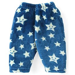 Babyhug Velour Knit Full Sleeves Winter Wear Night Suit With Stars Print - Navy Blue
