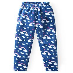 Babyhug Velour Knit Full Sleeves Winter Wear Night Suit with Cloud Print - Navy Blue