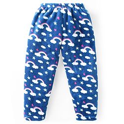 Babyhug Velour Knit Full Sleeves Winter Wear Night Suit with Cloud Print - Navy Blue