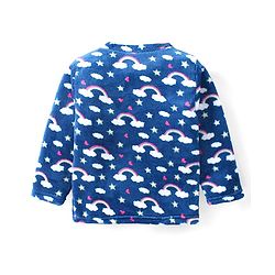 Babyhug Velour Knit Full Sleeves Winter Wear Night Suit with Cloud Print - Navy Blue