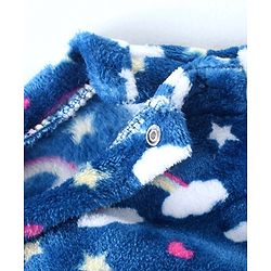 Babyhug Velour Knit Full Sleeves Winter Wear Night Suit with Cloud Print - Navy Blue
