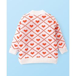 Babyhug Knit Full Sleeves Sweater Set with Heart Design -Orange & Off White