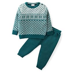 Babyhug Knit Full Sleeves Sweater Set with Argyle Design - Green