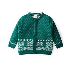 Babyhug Knit Full Sleeves Front Open Sweater Set with Polka Dot Design - Green