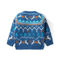 Babyhug Knit Full Sleeves Sweater Set with Aztec & Reindeer Design - Blue