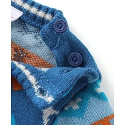 Babyhug Knit Full Sleeves Sweater Set with Aztec & Reindeer Design - Blue