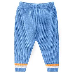 Babyhug Knitted Full Sleeves Pullover Sweater & Pant Set With Colour Block Design - Orange & Blue