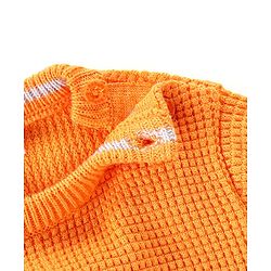 Babyhug Knitted Full Sleeves Pullover Sweater & Pant Set With Colour Block Design - Orange & Blue