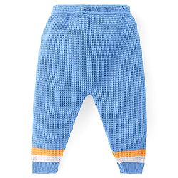 Babyhug Knitted Full Sleeves Pullover Sweater & Pant Set With Colour Block Design - Orange & Blue