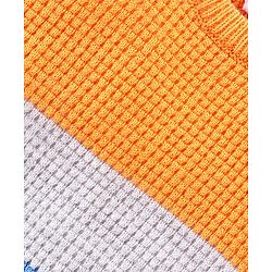 Babyhug Knitted Full Sleeves Pullover Sweater & Pant Set With Colour Block Design - Orange & Blue