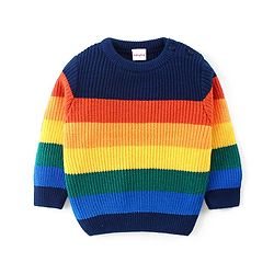 Babyhug Knitted Full Sleeves Pullover Sweater Set With Stripes Design - Navy Blue