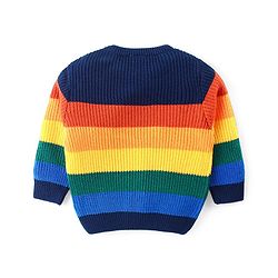 Babyhug Knitted Full Sleeves Pullover Sweater Set With Stripes Design - Navy Blue