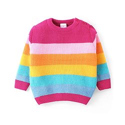 Babyhug Knit Full Sleeves Striped Sweater Set - Pink