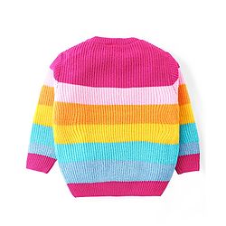 Babyhug Knit Full Sleeves Striped Sweater Set - Pink