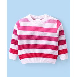 Babyhug Knitted Full Sleeves Pullover Sweater Set With Stripes Design - Pink