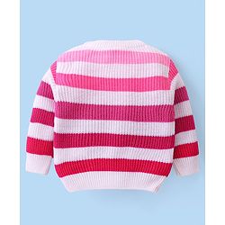 Babyhug Knitted Full Sleeves Pullover Sweater Set With Stripes Design - Pink