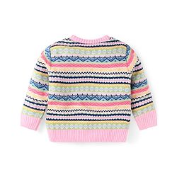 Babyhug Knitted Full Sleeves Front Open Sweater with  Design - Pink & Yellow