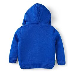 Babyhug Knitted Full Sleeves Front Open Hooded Sweater With Colour Block - Blue