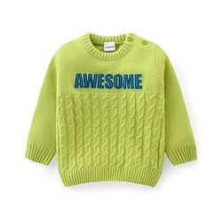 Babyhug Knit Full Sleeves Pullover Sweater with Text Design - Neon Light