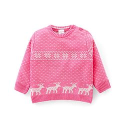 Babyhug Knit Full Sleeves Pullover Sweater Christmas Theme - Pink