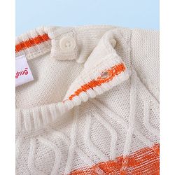 Babyhug Knit Full Sleeves Colour Block Pullover Sweater with Cable Knit Design - White Blue & Orange