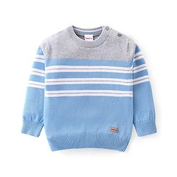 Babyhug Knitted Full Sleeves Pullover Striped Light Weight Sweater - Blue & Grey