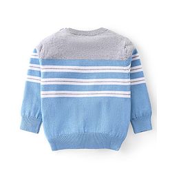 Babyhug Knitted Full Sleeves Pullover Striped Light Weight Sweater - Blue & Grey