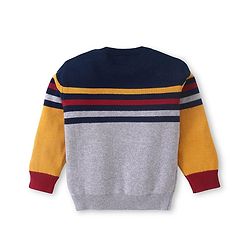 Babyhug Cotton Knitted Full Sleeves Pullover Light Weight  Sweater With Colour Block Design & Stripes - Multicolour