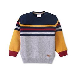 Babyhug Cotton Knitted Full Sleeves Pullover Light Weight  Sweater With Colour Block Design & Stripes - Multicolour