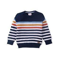 Babyhug Cotton Knitted Full Sleeves Pullover Light Weight  Sweater With Stripes - Navy Blue