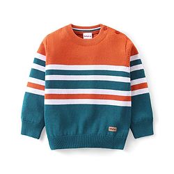 Babyhug Knitted Full Sleeves Pullover Striped Light Weight  Sweater - Orange & Green