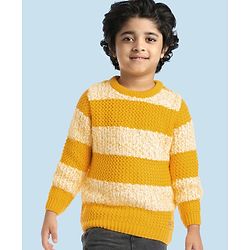 Babyhug Knitted Full Sleeves Pullover Striped Sweater - Yellow