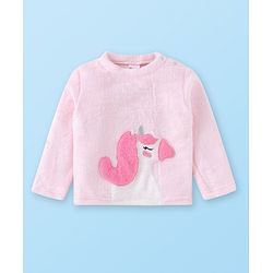 Babyhug Velour Knit Full Sleeves Winter Wear Night Suit with Unicorn  Applique - Pink