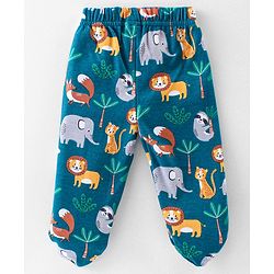 Babyhug Interlock Knit Full Length Bootie  Leggings with Striped & Animal Print Pack of 3 - Blue & Orange