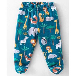 Babyhug Interlock Knit Full Length Bootie  Leggings with Striped & Animal Print Pack of 3 - Blue & Orange