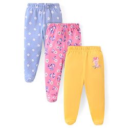 Babyhug Interlock Cotton Knit Bootie Leggings with Floral Print Pack of 3 - Multicolour