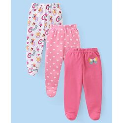 Babyhug Interlock Knit Bootie Leggings with Heart & Butterfly Print Pack of 3 - Multicolour