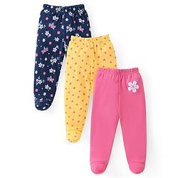 Babyhug Interlock Knit  Bootie Leggings with Heart & Floral Print Pack of 3 - Multicolour