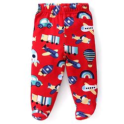 Babyhug Interlock Knit Striped Bootie Leggings with Vehicle & Text Print Pack of 3 - Multicolour