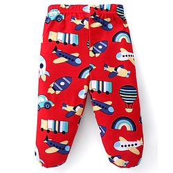 Babyhug Interlock Knit Striped Bootie Leggings with Vehicle & Text Print Pack of 3 - Multicolour