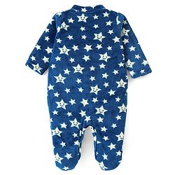 Babyhug Velour Knit Full Sleeves Winter Wear Sleep Suit With Stars Print - Navy