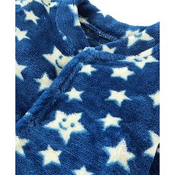 Babyhug Velour Knit Full Sleeves Winter Wear Sleep Suit With Stars Print - Navy