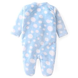 Babyhug Velour Knit Full Sleeves Sleep Suit With Polka Dots Print - Blue