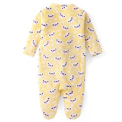 Babyhug Velour Knit Full Sleeves Footed Winter Sleep Suit with Hearts Print - Yellow