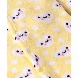 Babyhug Velour Knit Full Sleeves Footed Winter Sleep Suit with Hearts Print - Yellow