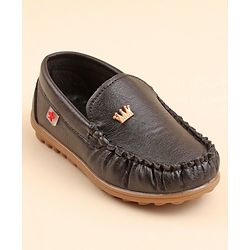 Cute Walk by Babyhug Slip On  Loafers with Crown Applique - Black