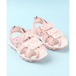 Cute Walk by Babyhug Slip On Hearts Printed Sandals with Velcro Closure - Pink