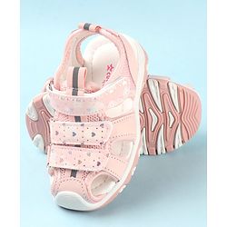 Cute Walk by Babyhug Slip On Hearts Printed Sandals with Velcro Closure - Pink